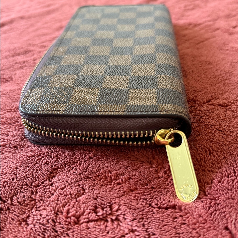 Louis Vuitton Brown Damier Ebene Zip Wallet with Gold Hardware